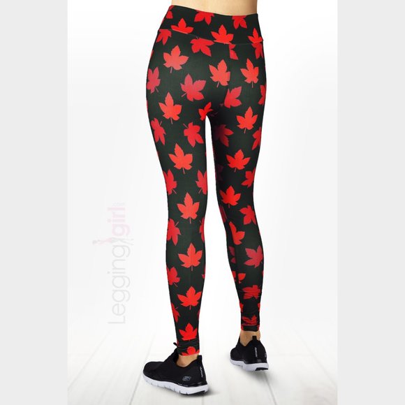 Maple Syrup - Leaves Wide Band Printed FeatherSoft Women's Leggings Plus Size (F - Picture 4 of 4
